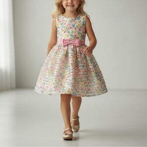 Jona Michelle Multicolor Floral Dress with Pink Bow Size 6